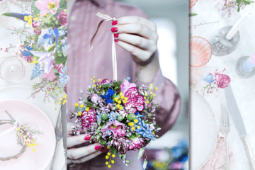 Leken borddekorasjon til bryllup med blomster